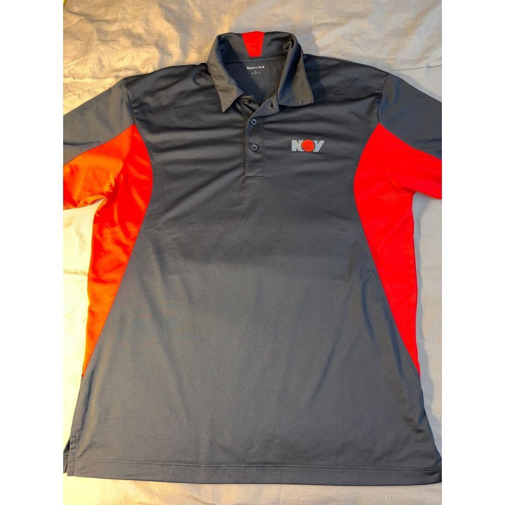 Sport Tek Golf Polo Shirt Mens‎ Large Black Red Short Sleeve Collared Slit Logo